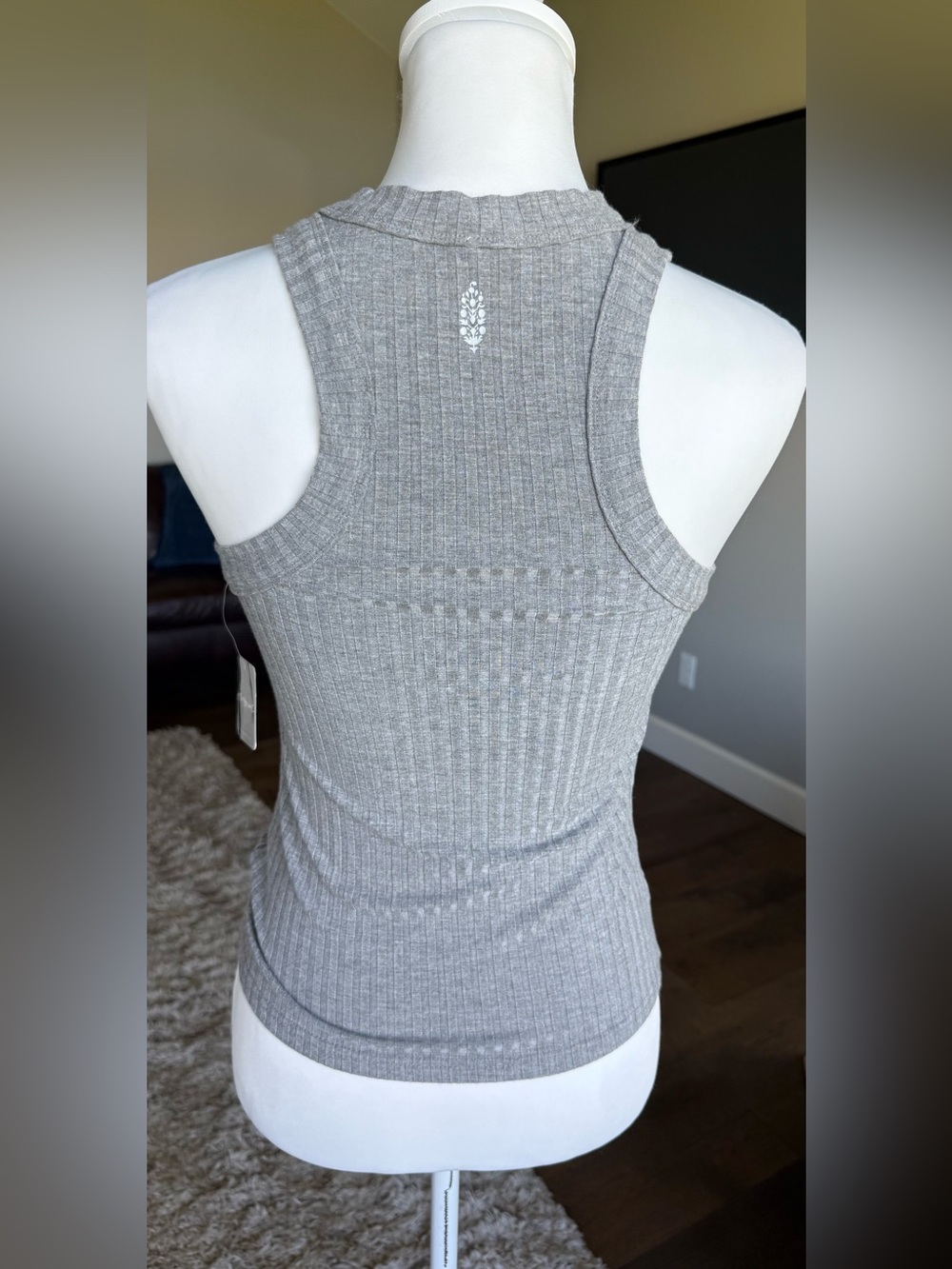 FP Movement by Free People Ribbed High Neck Racerback Tank Top - Gray XS - Picture 2 of 7